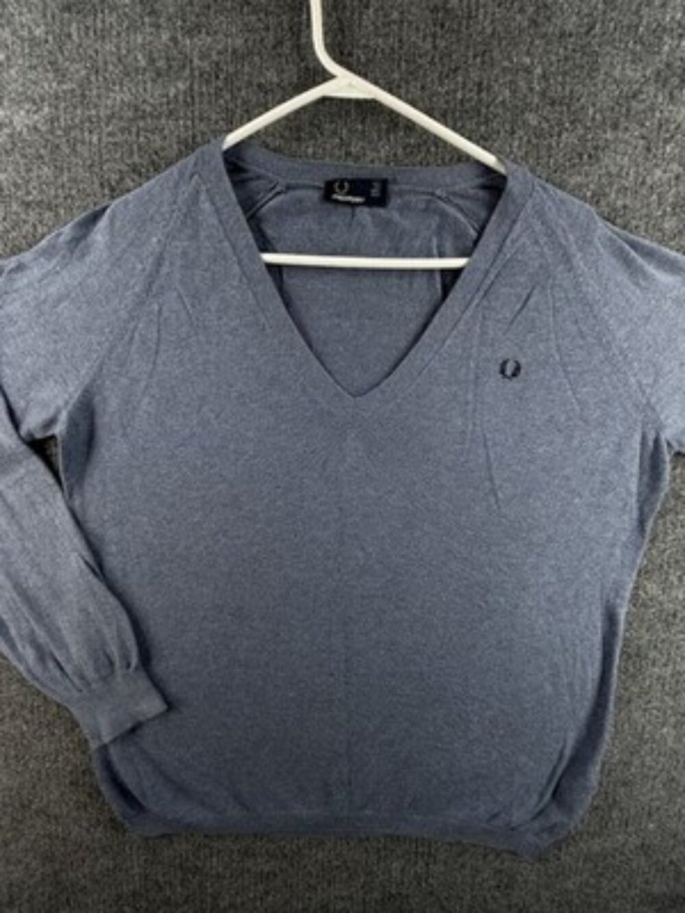 Fred Perry Long Sleeve Pullover Womens Sweater 10 Cotton Cashmere Blue V-Neck